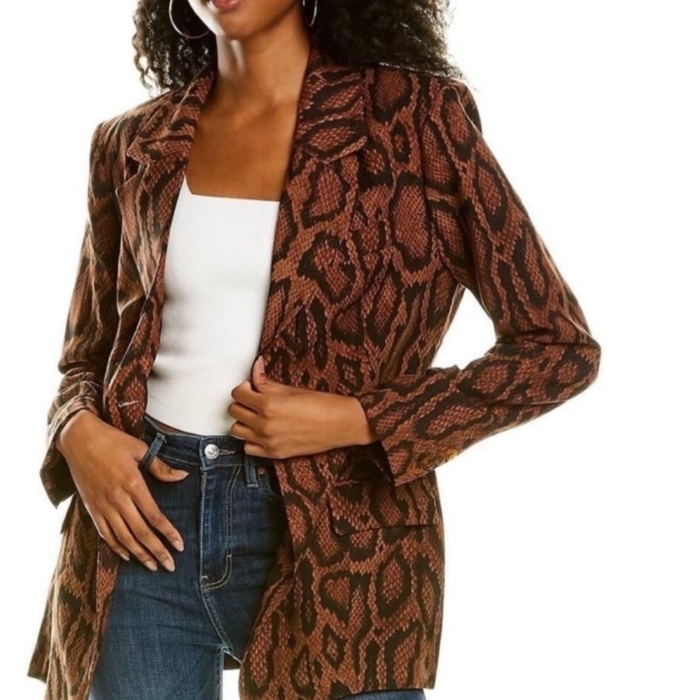 NWT WeWoreWhat Brown Cognac Snake Python Oversized Boyfriend Blazer Sz 0